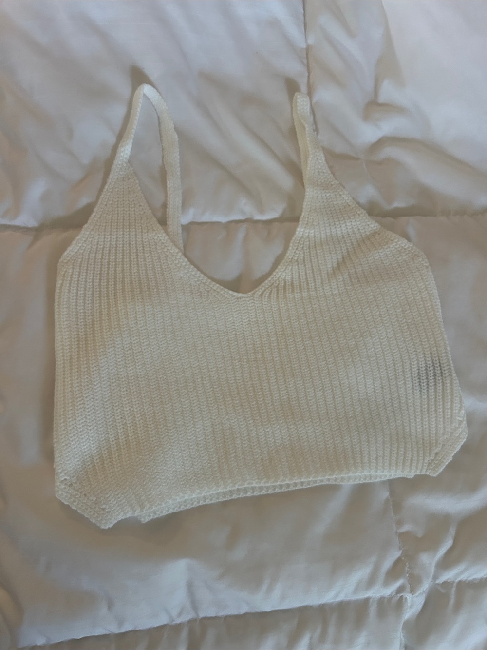 SHEIN Cream Knit Ribbed Tank Top